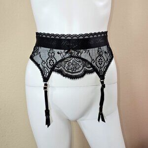 NWT Honey Birdette Sofia Black Suspender Garter Belt with Logo Size S
